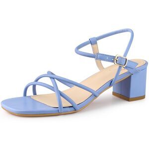 Strappy Heels Square Toe Slingback Chunky Blue Heel Sandals